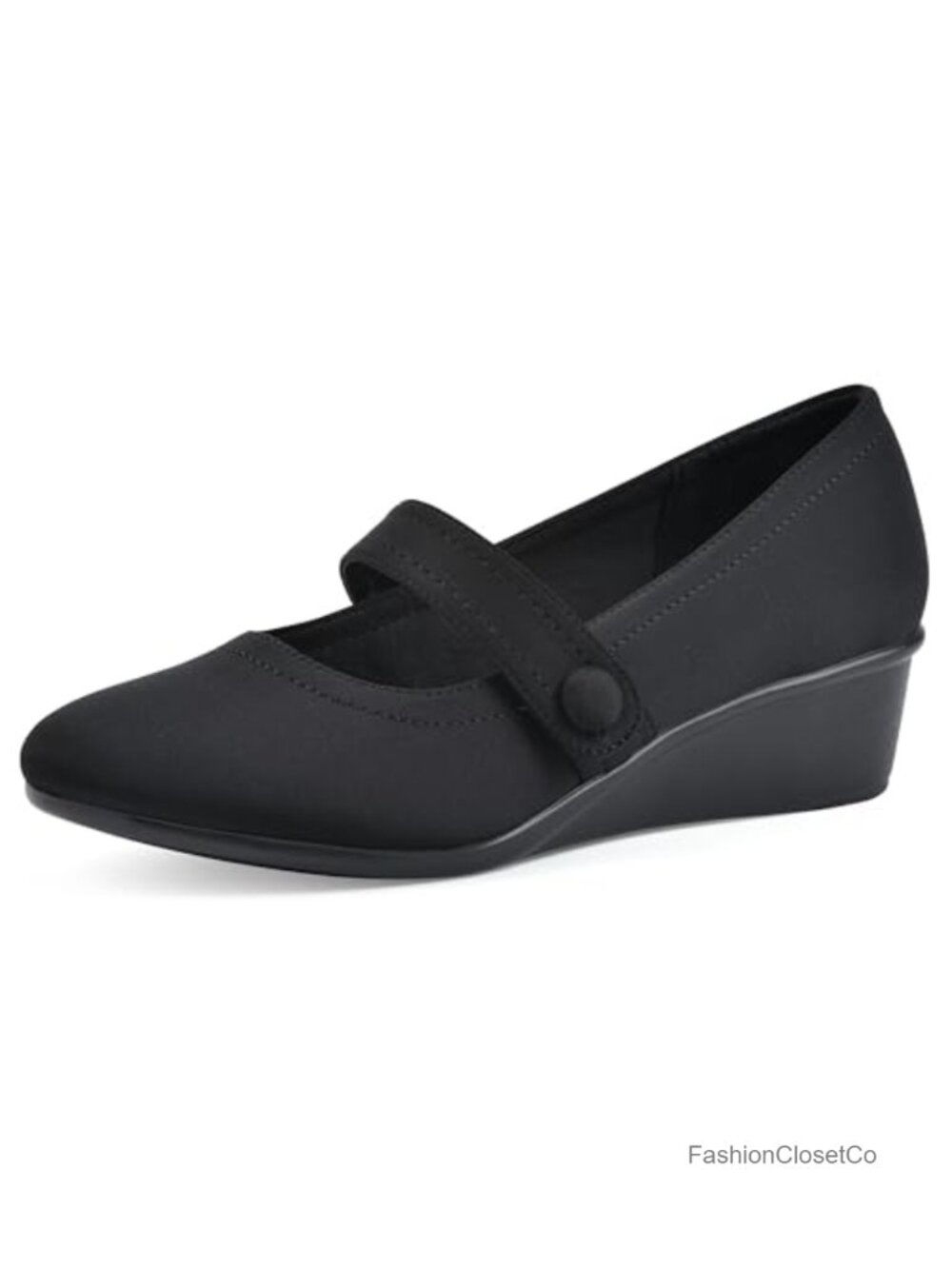 Wedge Pumps with Cushioned Insole - Closed Toe Mary Jane Style